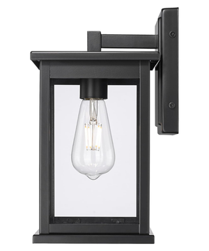 11"H Bowton II Outdoor Wall Light - Dusk to Dawn Matte Black Finish with Glass Shade by Millennium Lighting