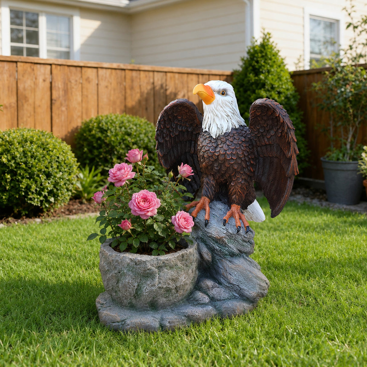 Standing Eagle Statue Garden Planter