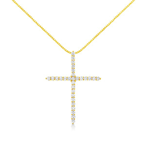 10K Yellow Gold Plated .925 Sterling Silver 3.0 Cttw Prong-Set Round Brilliant Cut Diamond Cross 18" Pendant Necklace (J-K Color, I1-I2 Clarity)