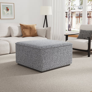Square Upholstered Ottoman with Solid Wood Legs - Black-and-White Fabric