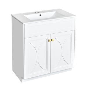 Bathroom Vanity With Sink, Freestanding Storage Cabinet With Handles, Soft Closing Doors