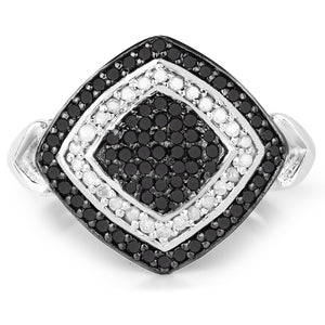 0.56 Carat Genuine White Diamond and Black Diamond .925 Sterling Silver Ring