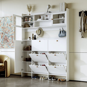 On Trend Multifunctional Tipping Bucket Shoe Cabinet With Storage Shelf & 6 Flip Drawers