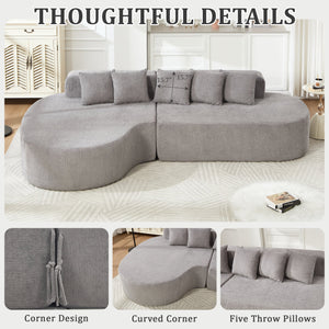 110.2" * 62" Boneless Sectional Curved Sofa with 5 Pillows