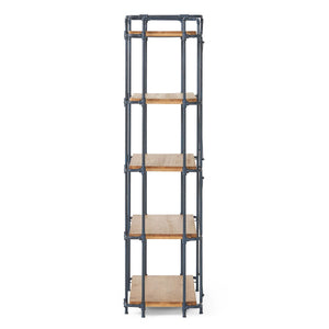 Yorktown - Industrial 5 Shelf Bookcase With Metal Pipework And Solid Fir - Natural