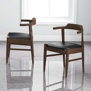 Mid-Century Modern Dining Chair Set of 2 with Solid Wood Frame - Dark Gray or Black