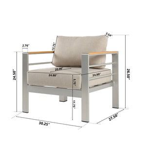 Cora Outdoor Aluminum Club Chair - Silver / Beige