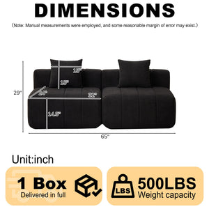 Modular Sectional Sofa With 2 Pillows, Symmetrical Design