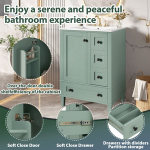 Bathroom Vanity With Integrated Basin, Soft Close Drawers, Door Mounted Double Layer Shelf