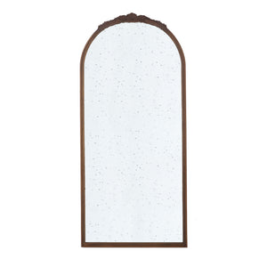 Hand Carved Rose Antique Mirror Frame, Large Arch Mirror Wall Decor For Living Room, Bathroom, Entryway - Brown