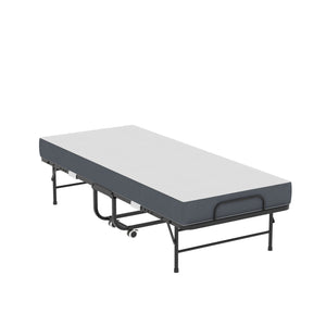 Twin Folding Bed With Memory Foam Mattress, On Wheels, Portable Bed For Adults & Guests - Black