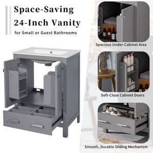 Bathroom Vanity With Integrated Undermount Ceramic Sink, 2 Doors And 1 Drawer, Soft Close Hinges