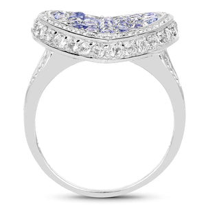 1.81 Carat Genuine Tanzanite and White Topaz .925 Sterling Silver Ring