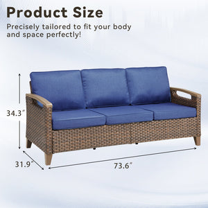 73.6" Wide Outdoor Wicker Patio Sofa