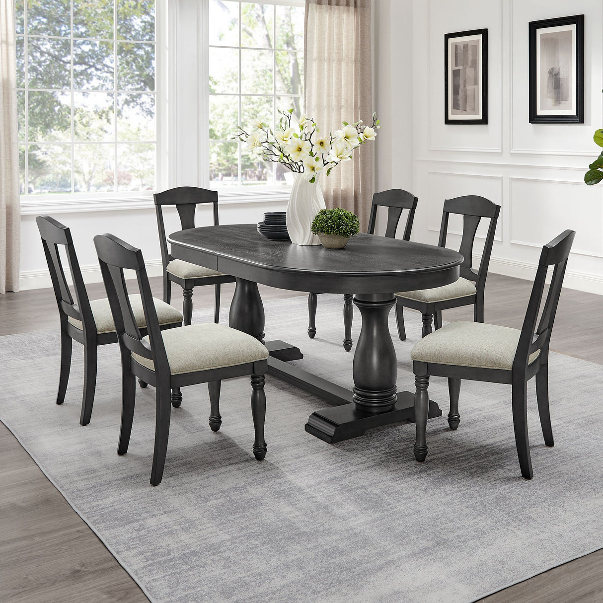 Wooden Frame Upholstered Dining Chairs, Set of 2