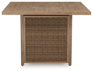 Walton Bridge - 5 Pc. - Square Bar Table W/Fire Pit, 4 Barstools - Driftwood