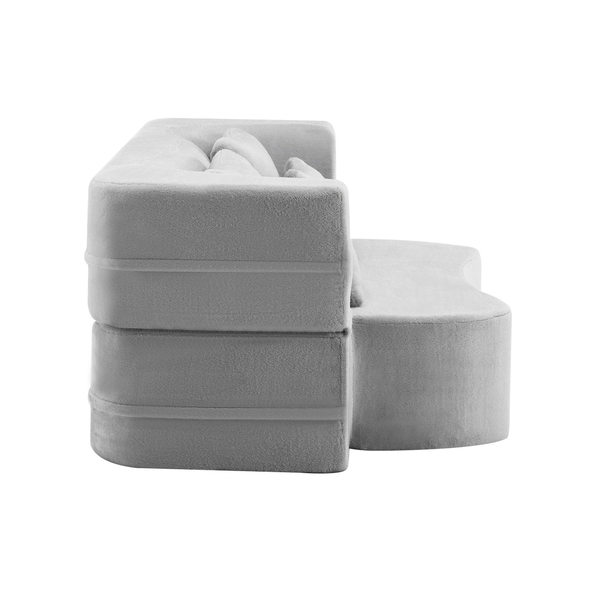 Queen Size Modern Light Grey Floor Sofa with 4 Pillows