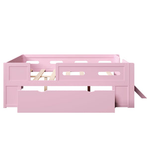 Platform Bed With Guardrail And Drawer