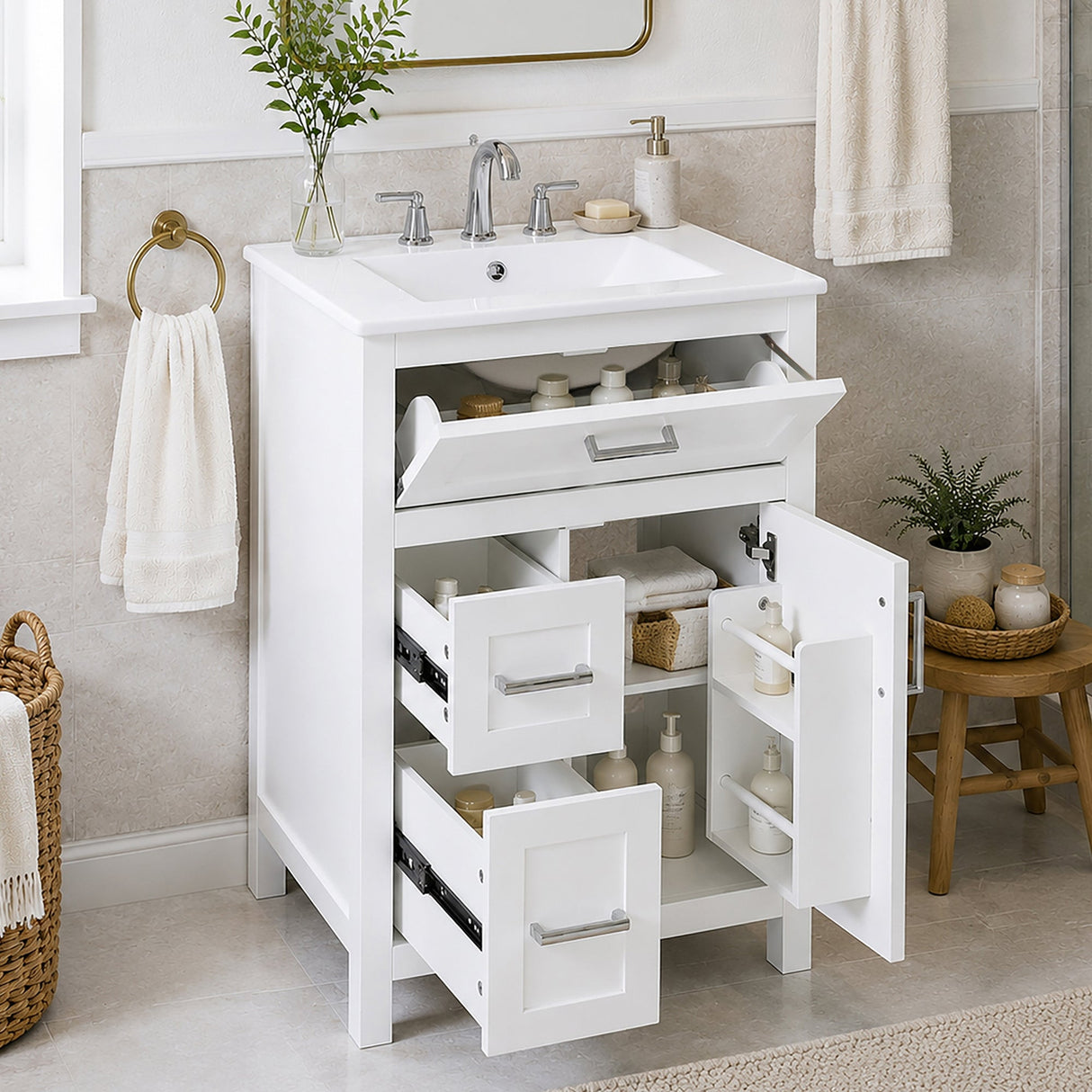 24 Inch Bathroom Vanity with Ceramic Sink