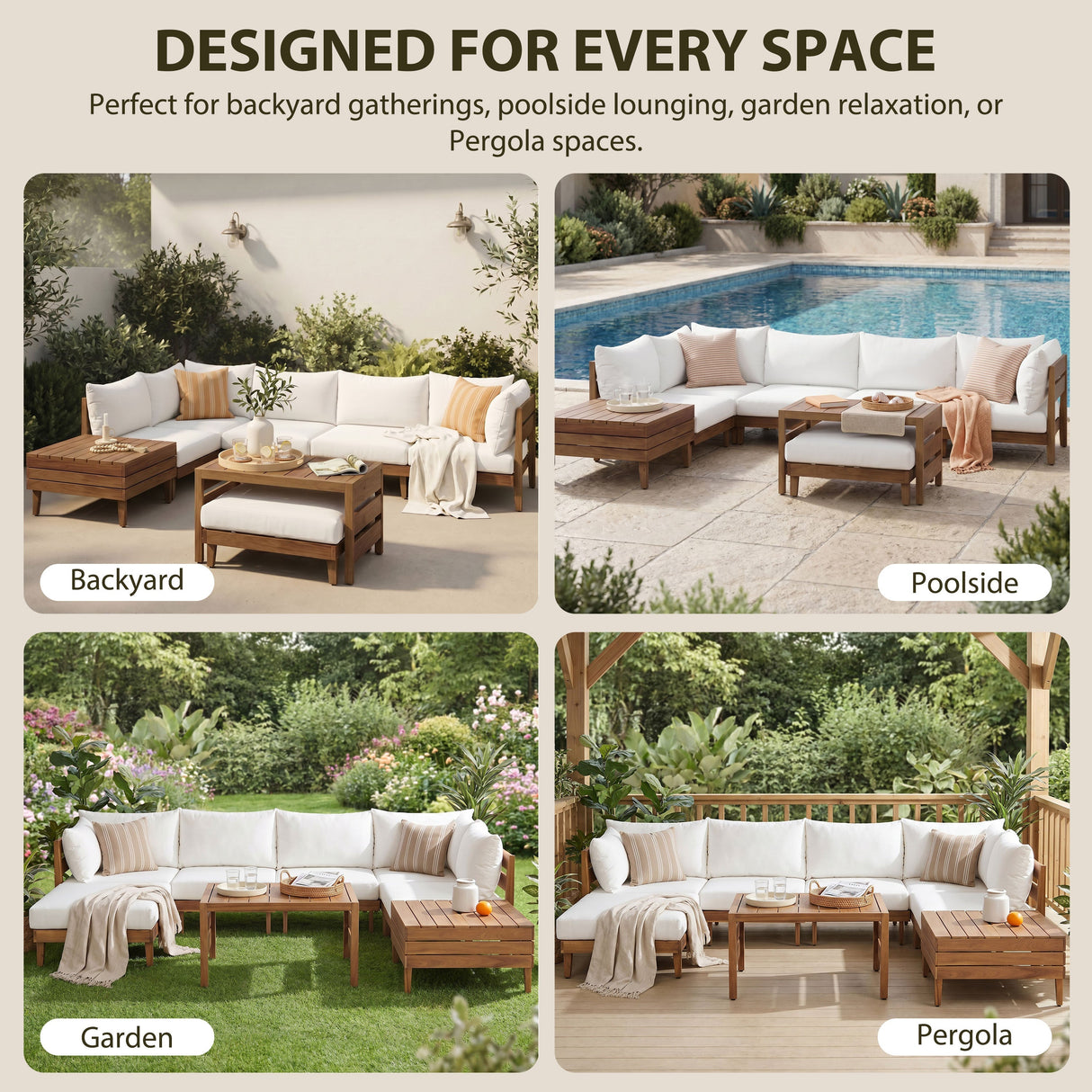 TOPMAX 8-Piece Acacia Wood Outdoor Patio Sofa Set