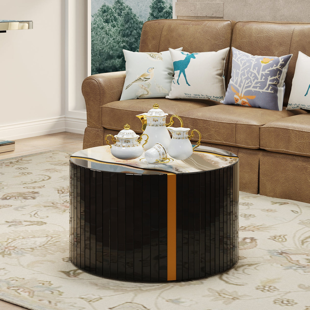 Modern Round Coffee Table with Glass Top