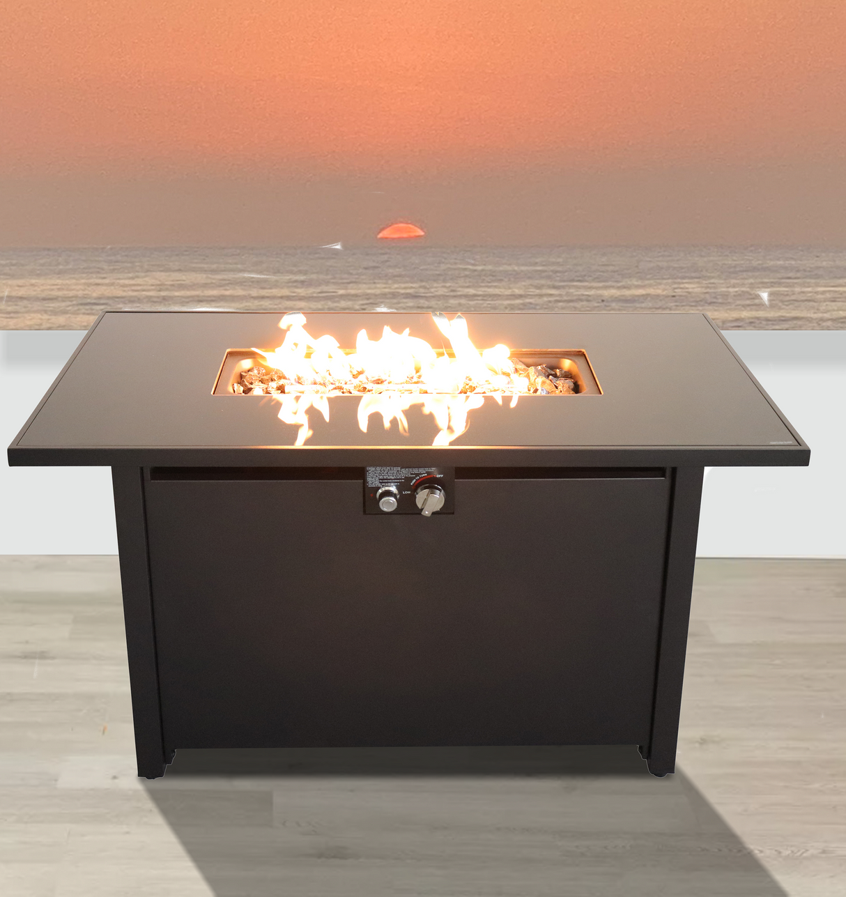 43' Smoked Glass Metal Rectangle Fire Pit (Black)