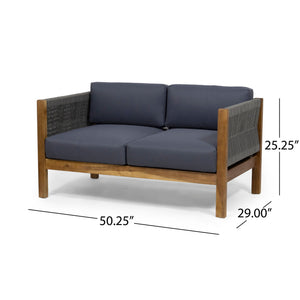 Charlotte Outdoor and Rope 4 Seater Chat Set with Cushions - Teak