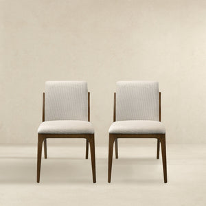 Elegant Dining Chair Set with Upholstered Fabric - Light Brown or Beige