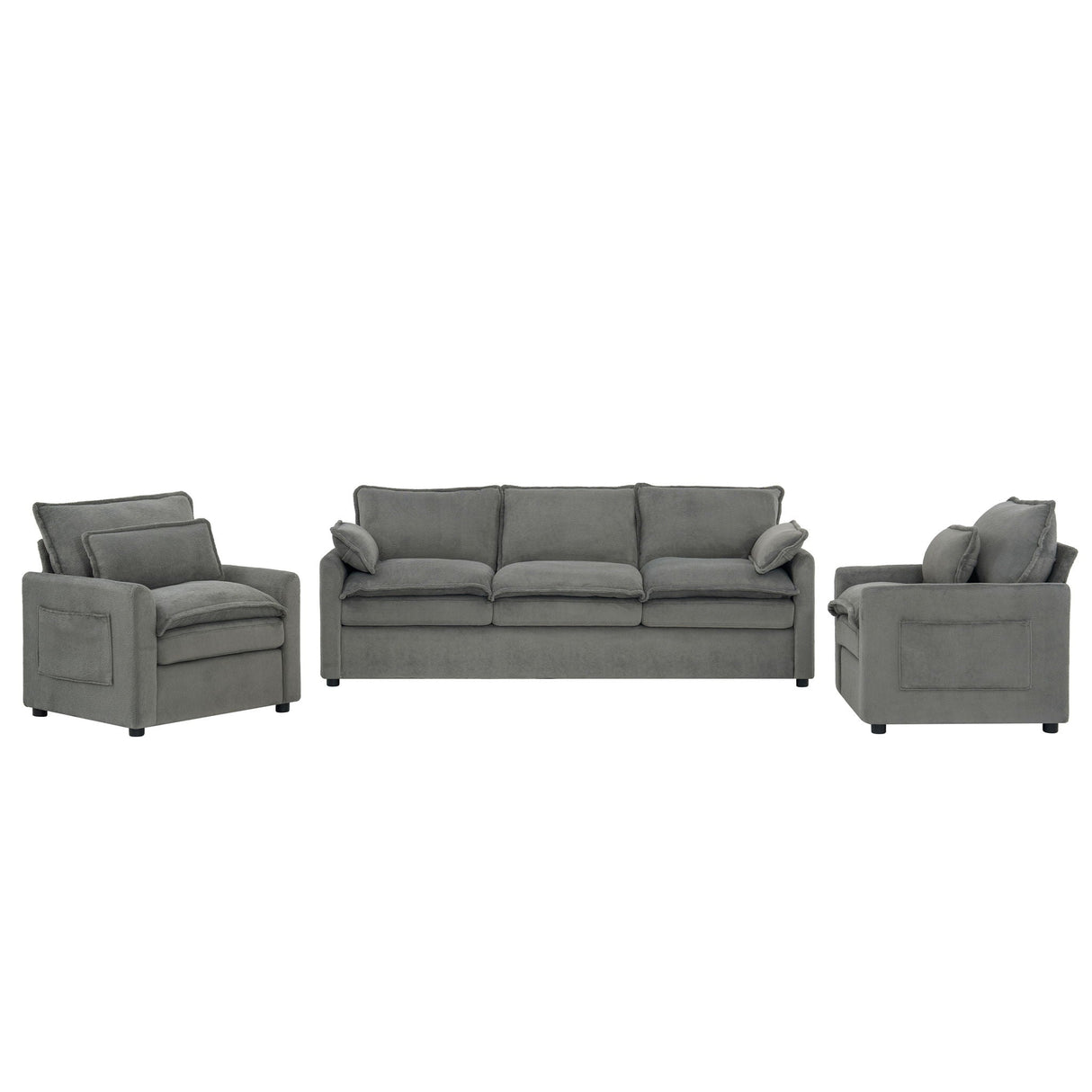 Modern Sofa Set With Double Layer Cushion And Side Storage Pockets