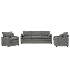 Modern Sofa Set With Double Layer Cushion And Side Storage Pockets