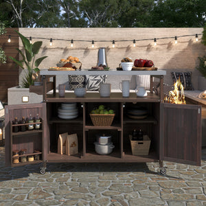 K&K Outdoor Kitchen Island, Rolling Bar Cart & Storage Cabinet