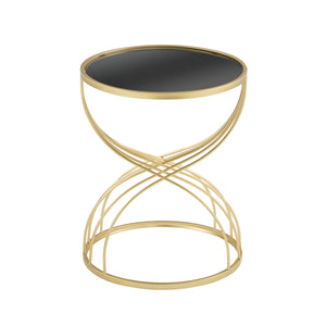 Modern Side Table with Golden Metal Frame and Black Mirror Top