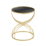 Modern Side Table with Golden Metal Frame and Black Mirror Top