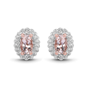 2.28 Carat Genuine Morganite and White Topaz .925 Sterling Silver 3 Piece Jewelry Set (Ring, Earrings, and Pendant w/ Chain)