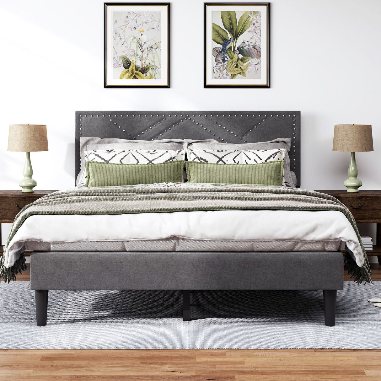 Queen Bed Frame with Linen Storage Headboard