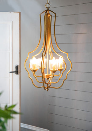4 Light Metal Chandelier, Hanging Light Fixture With Adjustable Chain For Kitchen, Bulb Not Included - Gold