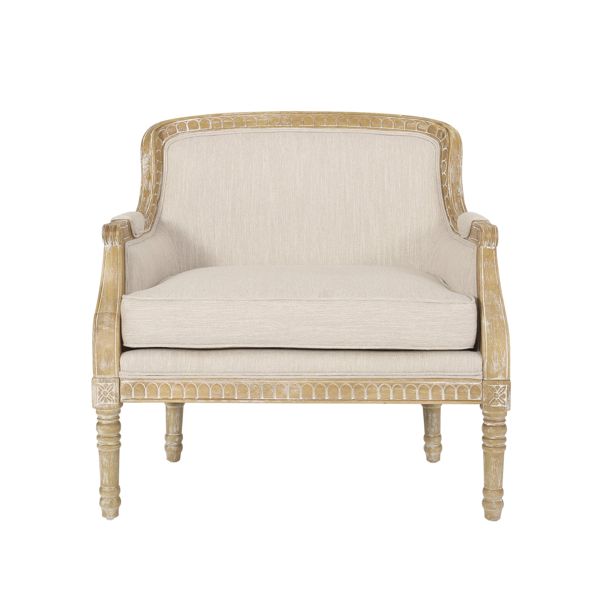 Becoming Upholstered Club Chair with Turned Leg and Carved Design