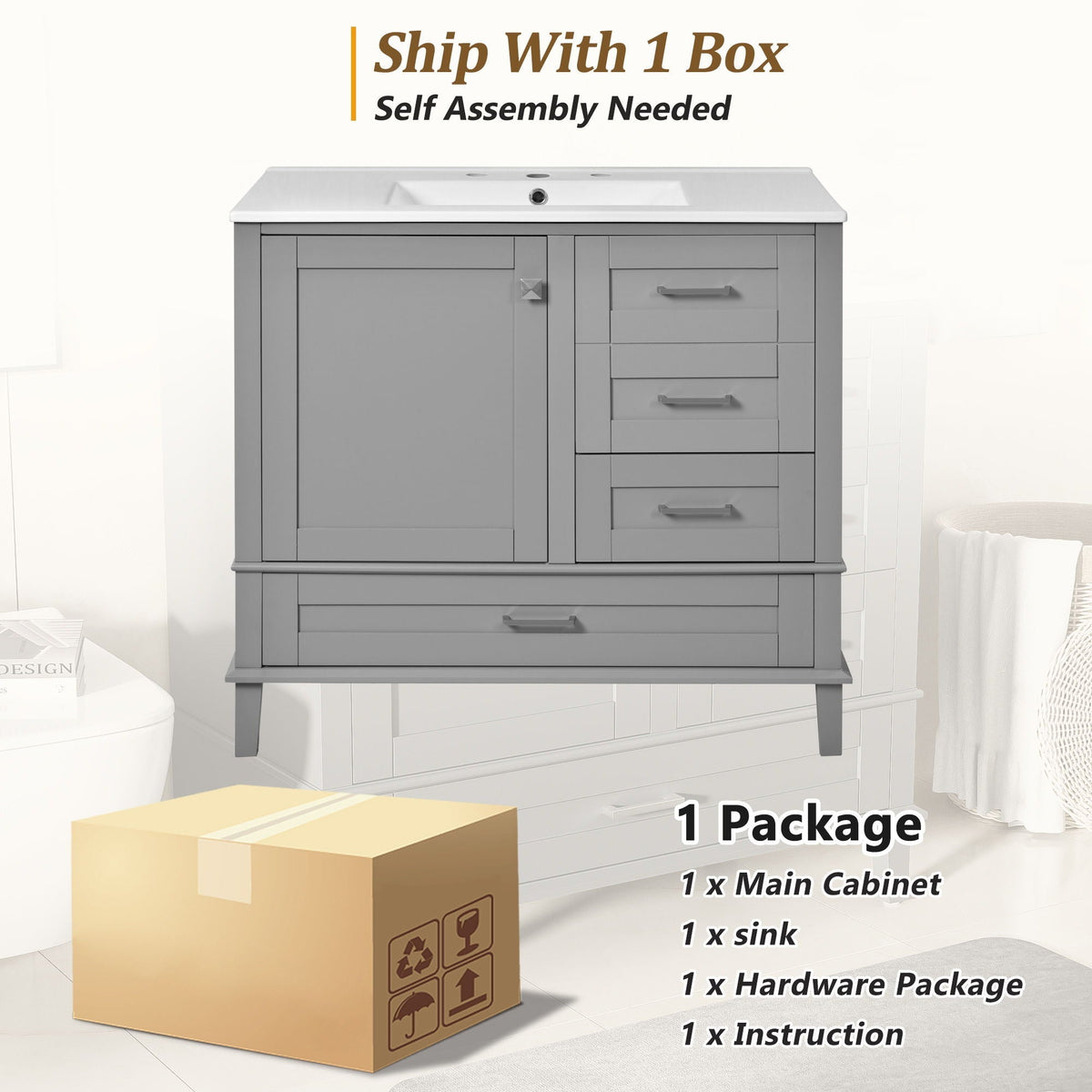Traditional Bathroom Vanity Set With Soft Close Doors