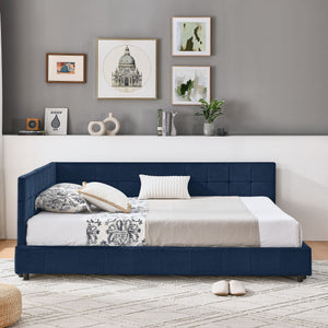 Mid-Century Storage Upholstered Tufted Bed Frame With Backrest And Armrests
