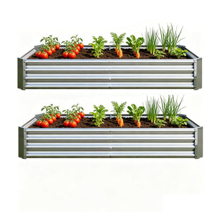 Premium Galvanized Metal Raised Garden Bed Set of 2
