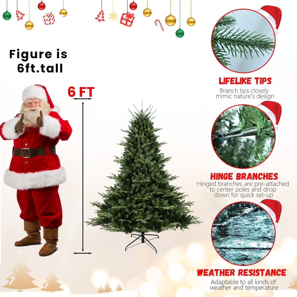 Full-Shaped 6 Ft Christmas Tree with 1673 PE/PVC Tips