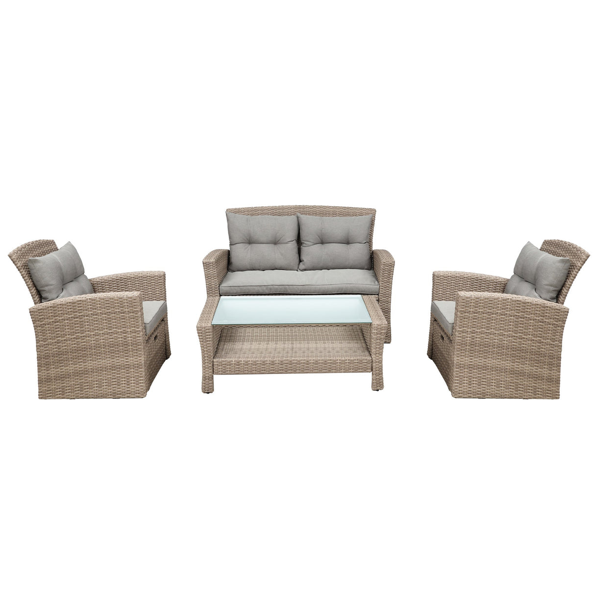 U-Style Patio Furniture Set - 4 Piece Outdoor Conversation Set with Ottoman and Cushions
