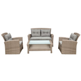 U-Style Patio Furniture Set - 4 Piece Outdoor Conversation Set with Ottoman and Cushions