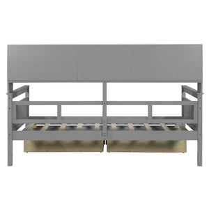 Daybed, Slat Support, With Bedside Shelves And 2 Drawers