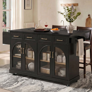 K&K 65" Kitchen Island with Storage & Drop Leaf