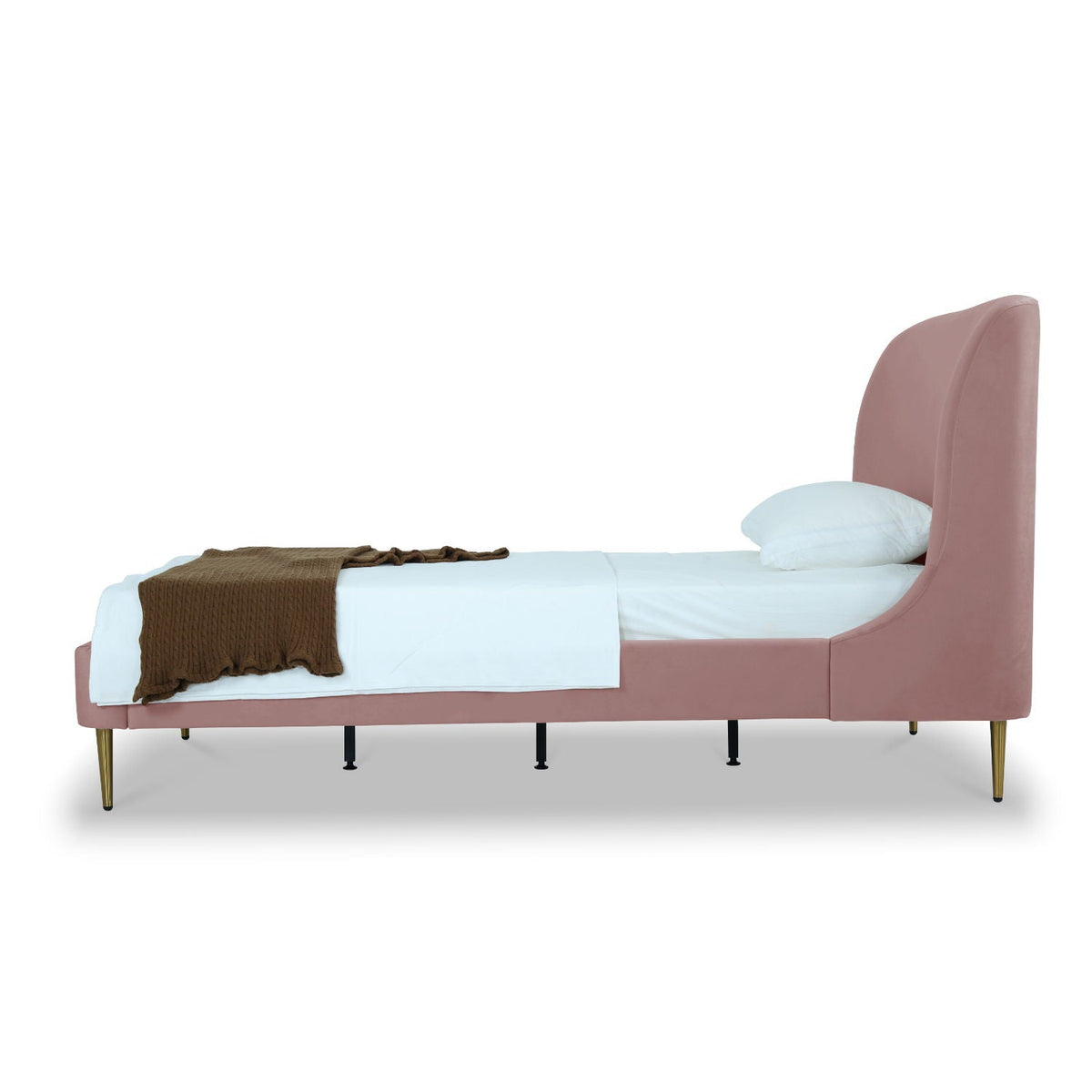 Mid-Century Modern Upholstered Bed With Curved Headboard