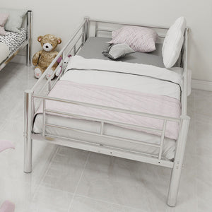 Metal Bunk Bed For Kids, Convertible Bedframe With Ladders & Guardrail