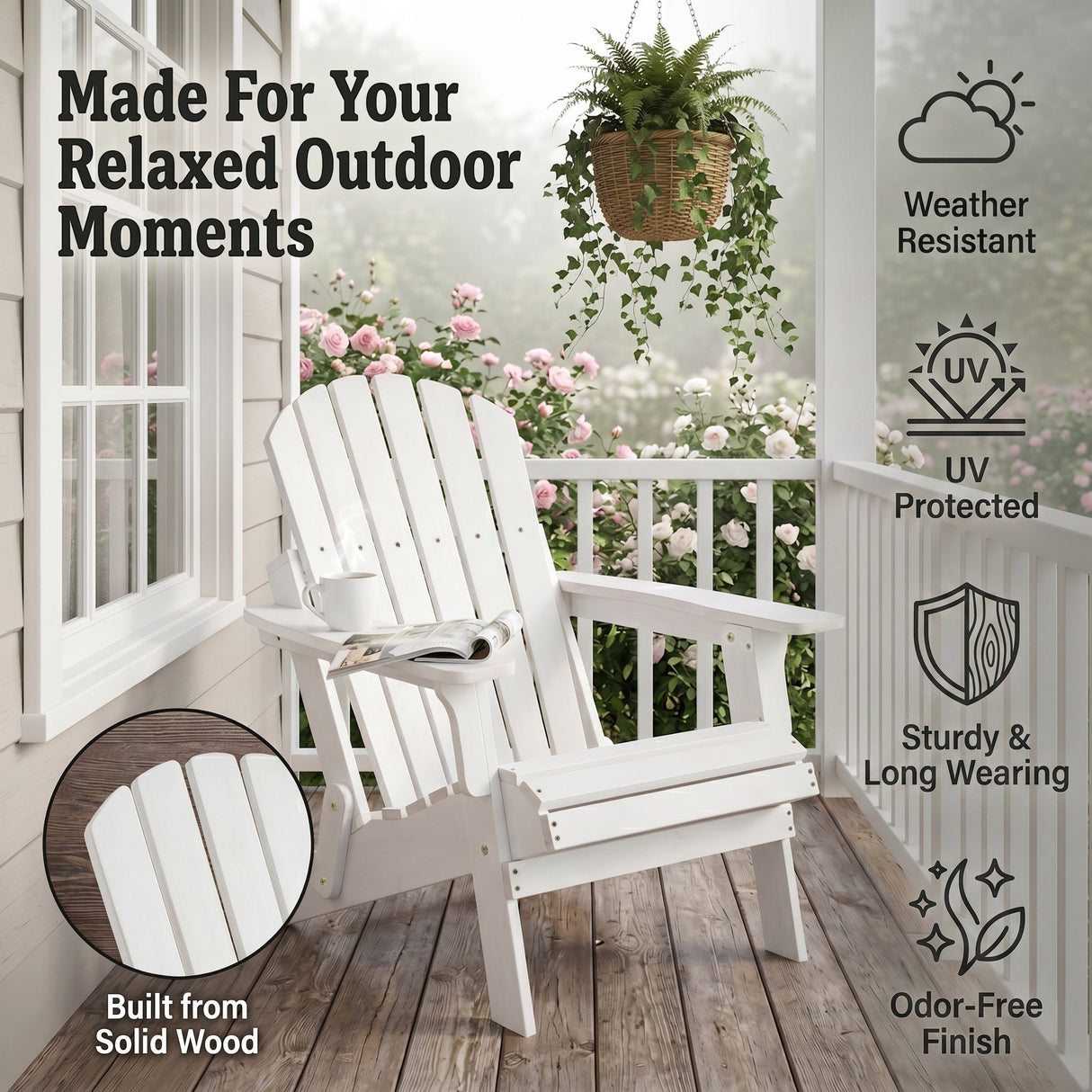 Oversize Wooden Outdoor Folding Adirondack Chair