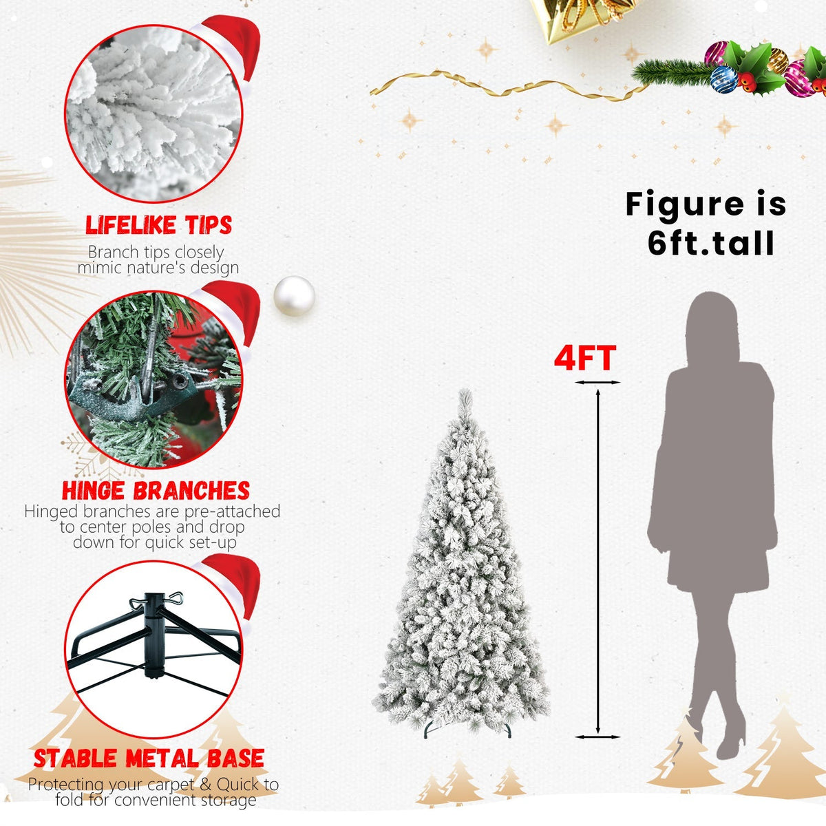 6FT Flocked Christmas Tree with 752 Tips - Snow-Flocked Finish