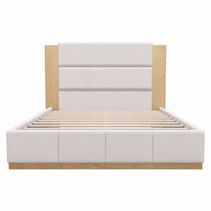 Modern Upholstered Platform Bed With Extended Headboard